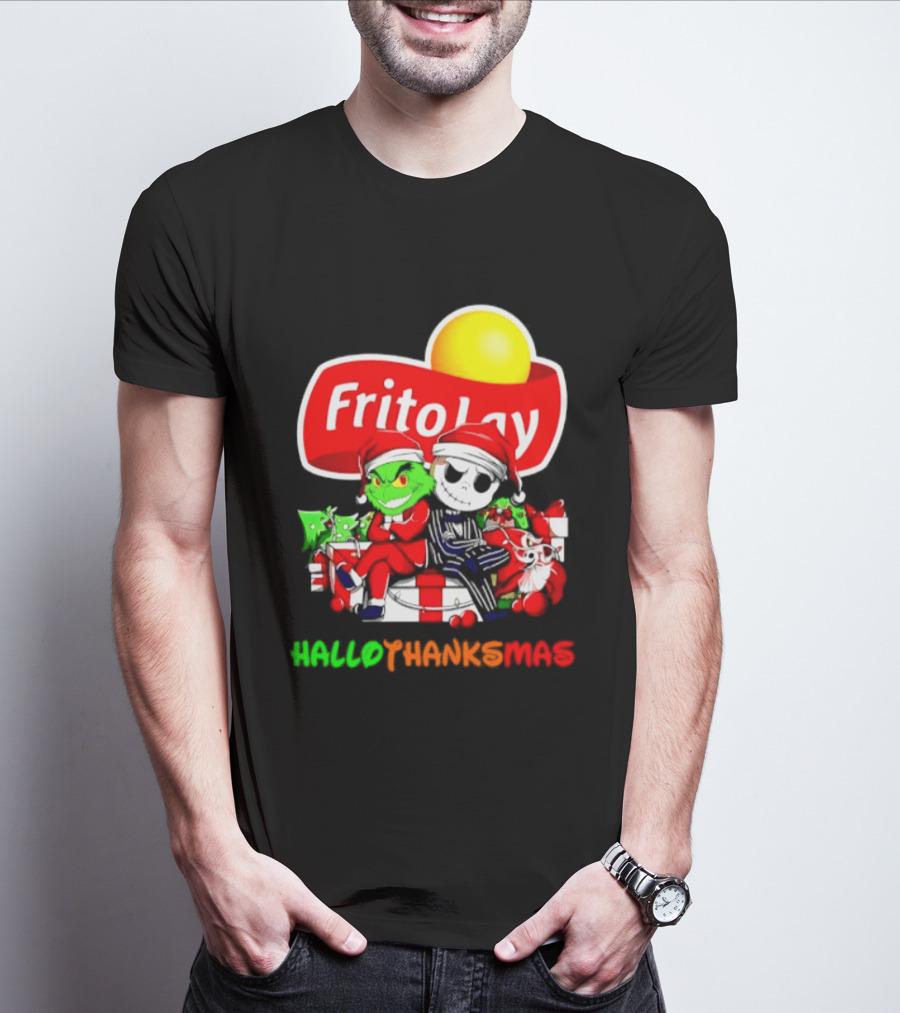 Frito Lay Grinch Jack Skellington Hallothanksmas 2026 Christmas Santa Hats T-Shirt