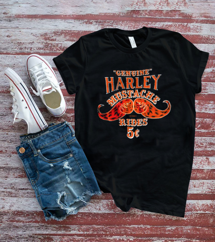 Genuine Harley Mustache Rides 5 Cents Vintage Biker T-Shirt