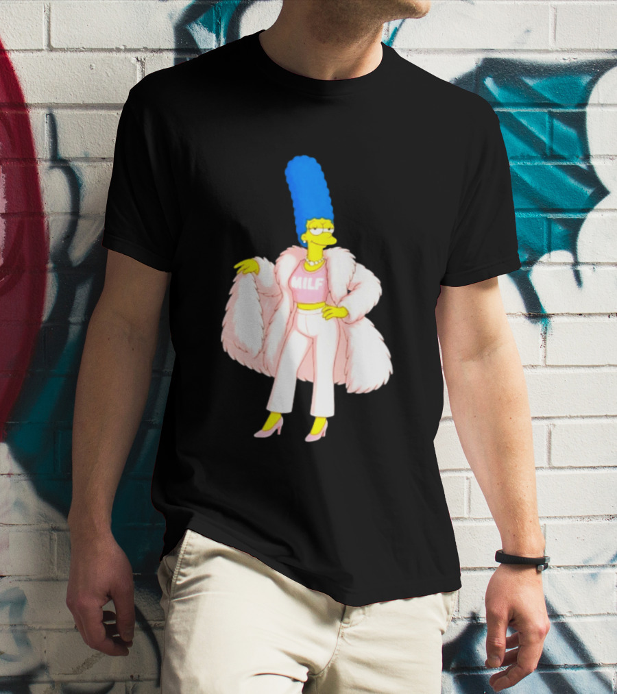 Marge Simpson Milf Pink Fur Coat The Simpsons Cartoon Iconic Character Fashion T-Shirt