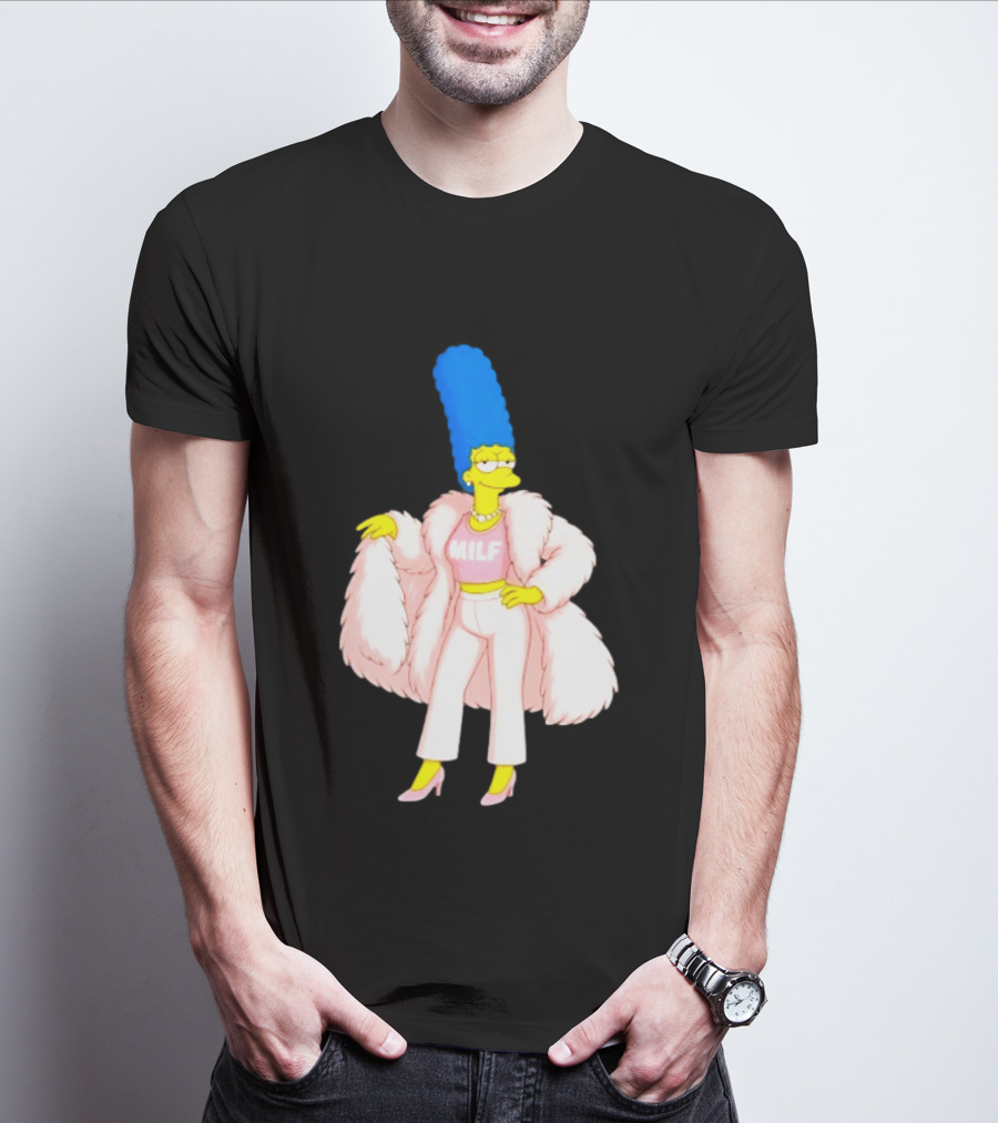 Marge Simpson Milf Pink Fur Coat The Simpsons Cartoon Iconic Character Fashion T-Shirt
