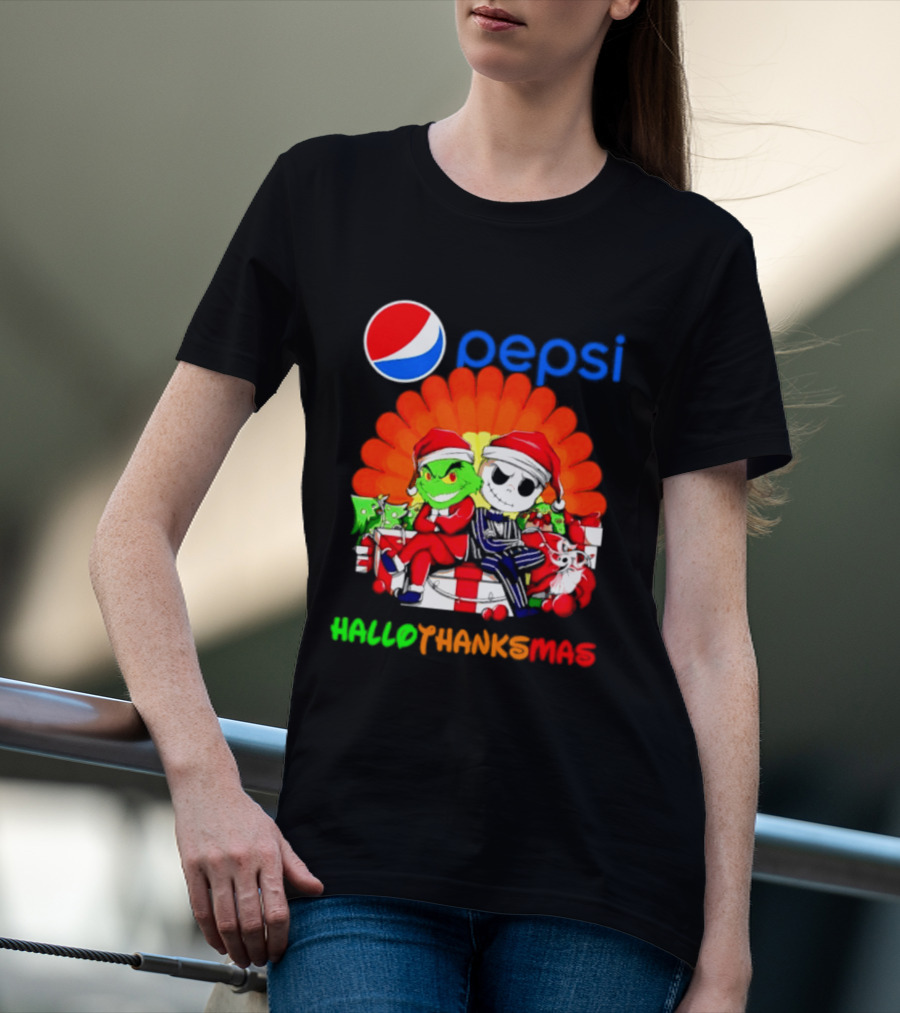 Pepsi Grinch Jack Skellington Hallothanksmas 2026 Holiday Mashup T-Shirt