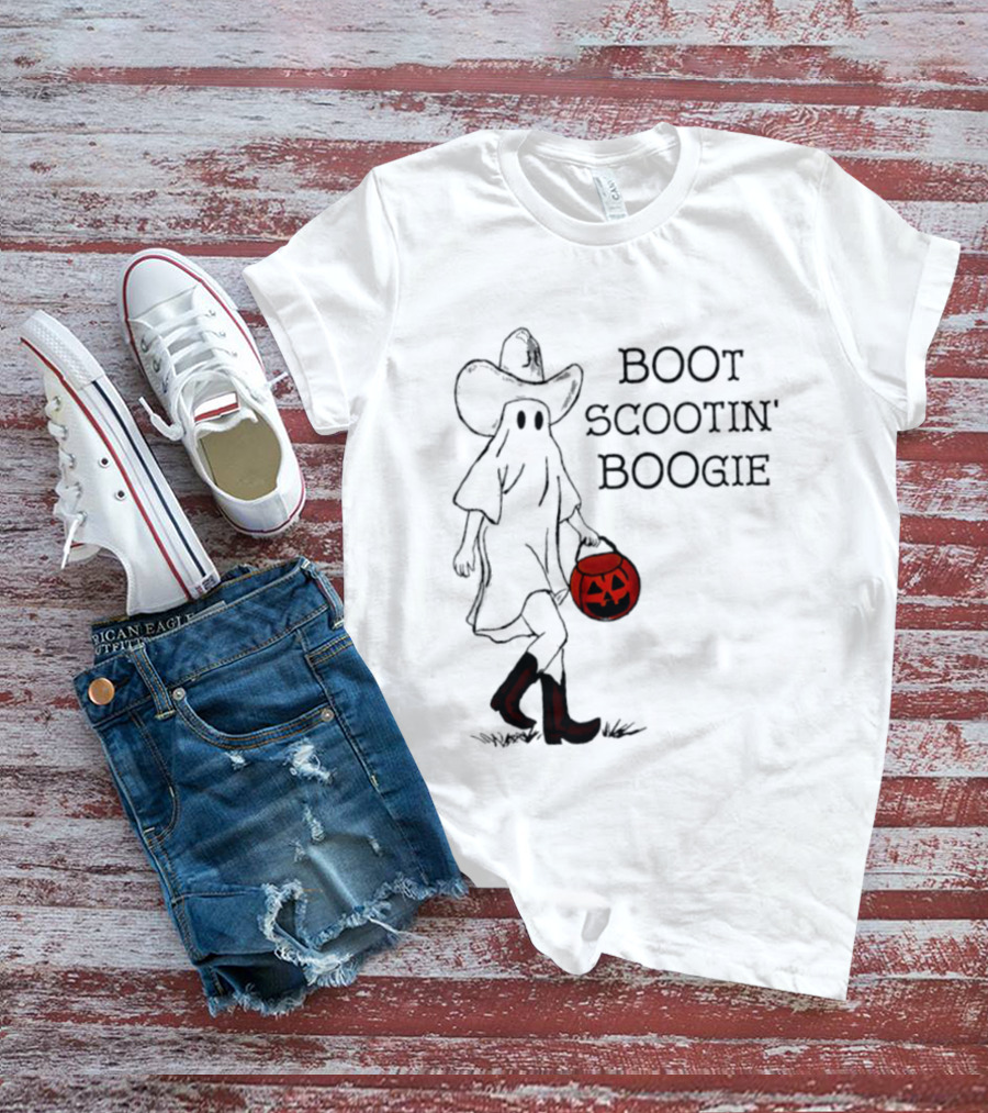 Boot Scootin' Boogie Ghost Cowgirl Halloween Trick Or Treat T-Shirt
