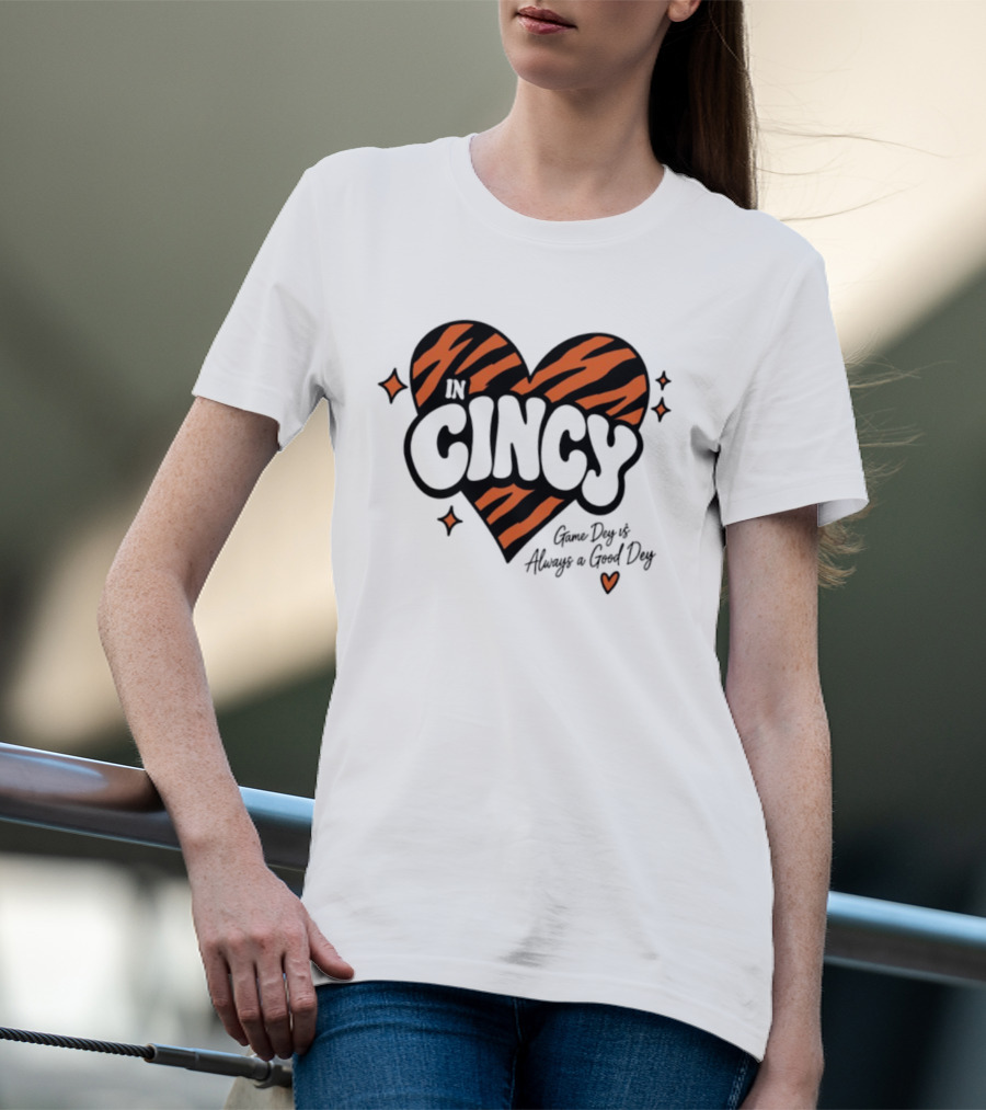 Cincinnati Bengals In Cincy Game Dey Always A Good Dey Tiger Stripes Heart T-Shirt