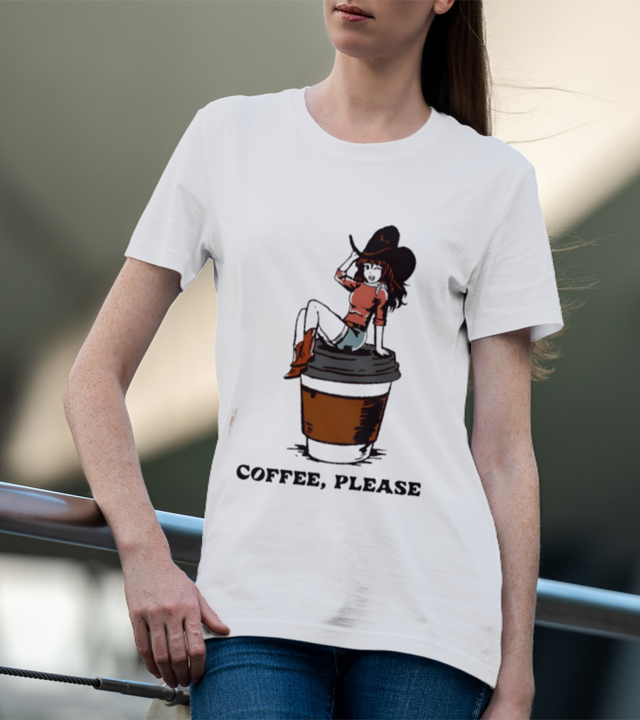 Cowgirl Coffee Please Western Caffeine Cartoon T-Shirt