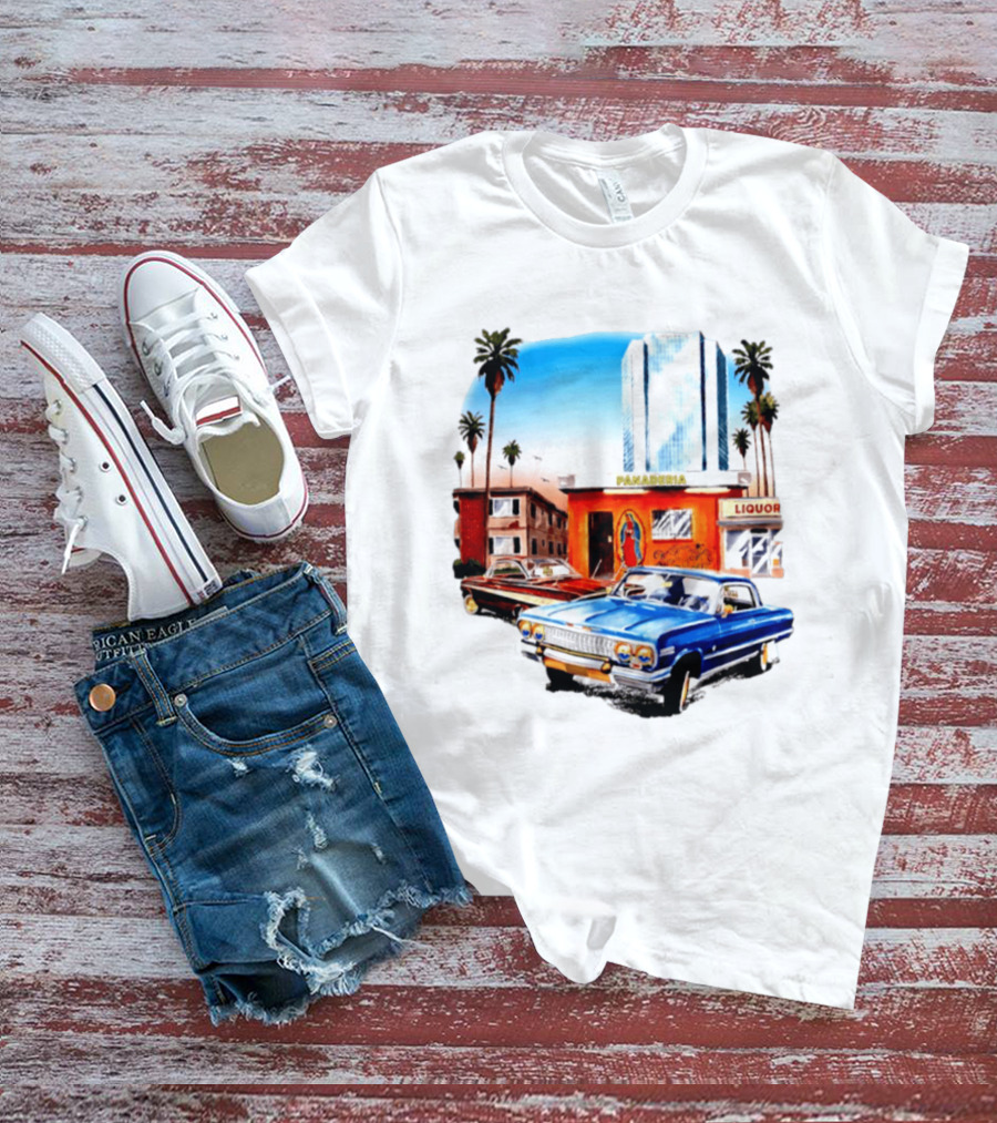 Panaderia Liquor Lowrider Scene With Vintage Cars And Palms T-Shirt