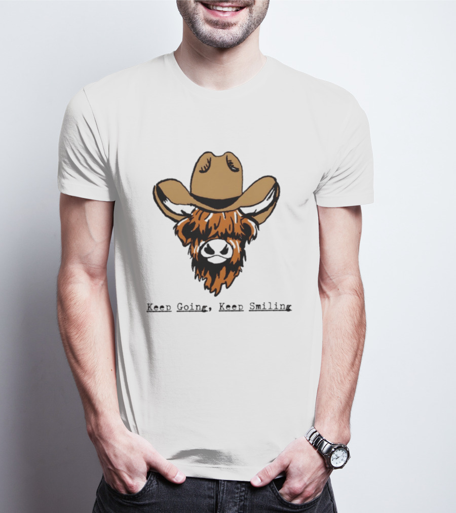 Highland Cow Cowboy Hat Keep Going Keep Smiling Vintage Look T-Shirt