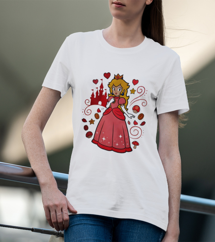 Princess Peach Enchanted Castle Hearts Stars Mushrooms Adventure T-Shirt