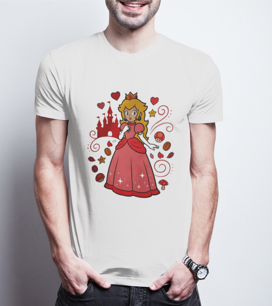 Princess Peach Enchanted Castle Hearts Stars Mushrooms Adventure T-Shirt