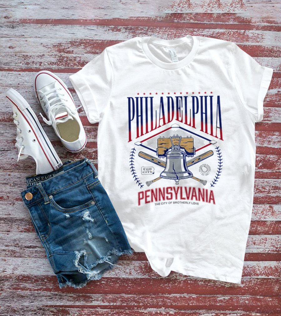 Philadelphia Pennsylvania City Of Brotherly Love Liberty Bell And Baseball T-Shirt