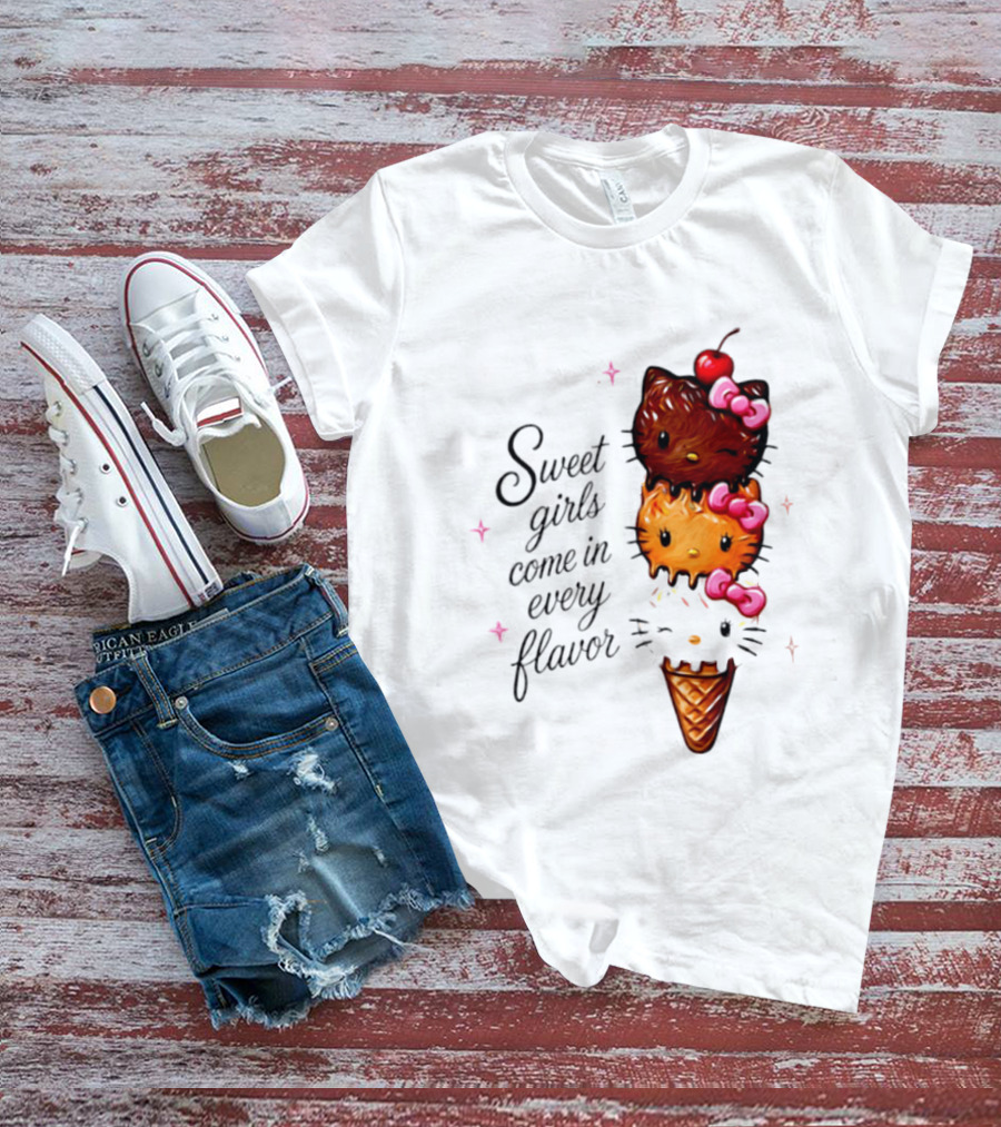 Sweet Girls Come In Every Flavor Hello Kitty Ice Cream Cone T-Shirt