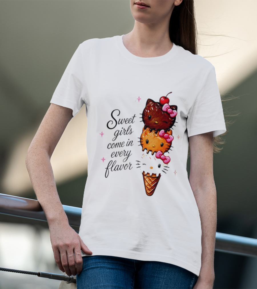 Sweet Girls Come In Every Flavor Hello Kitty Ice Cream Cone T-Shirt