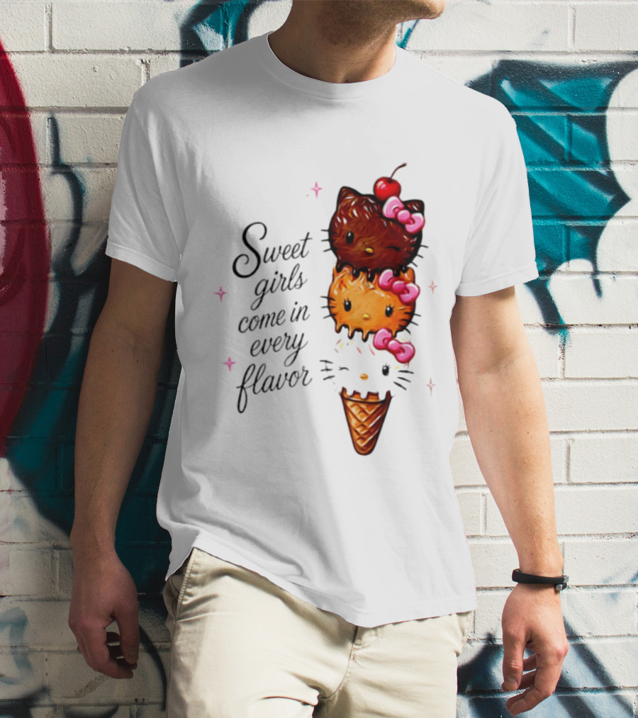 Sweet Girls Come In Every Flavor Hello Kitty Ice Cream Cone T-Shirt