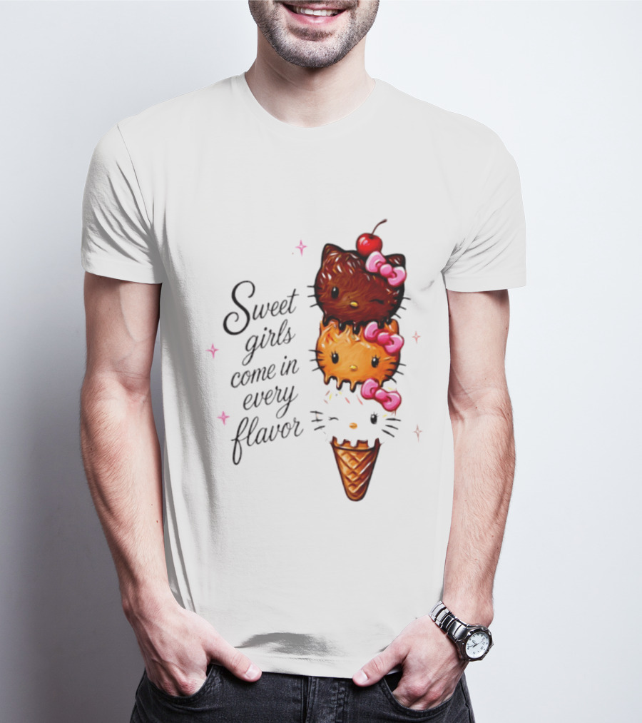 Sweet Girls Come In Every Flavor Hello Kitty Ice Cream Cone T-Shirt