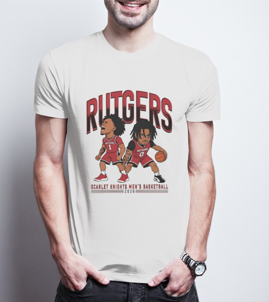 Rutgers Scarlet Knights Men's Basketball 2023 Tariq Francis Jamichael Davis Caricature T-Shirt