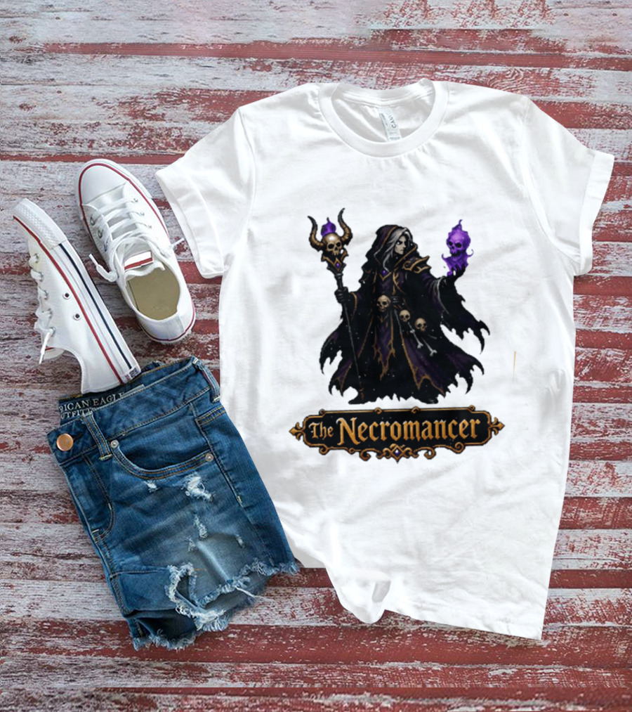 The Necromancer RPG Fantasy Dungeons And Dragons Mage Skulls And Staff T-Shirt