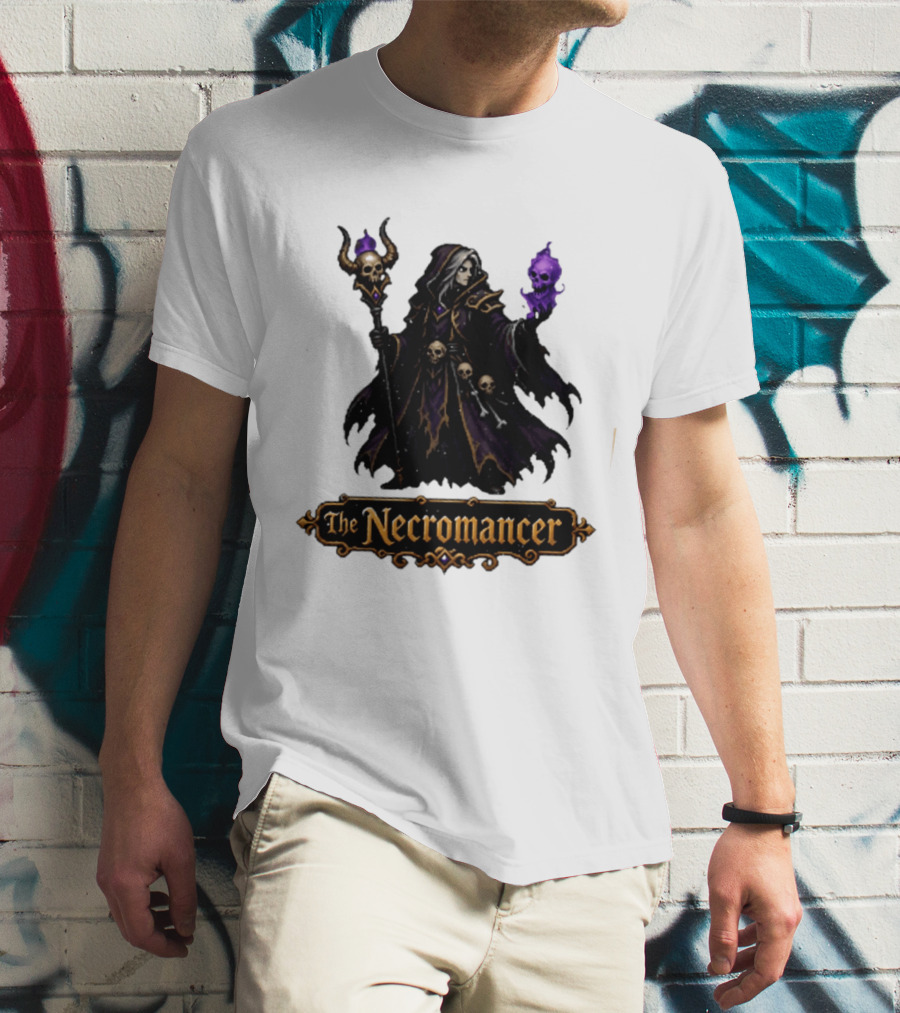 The Necromancer RPG Fantasy Dungeons And Dragons Mage Skulls And Staff T-Shirt