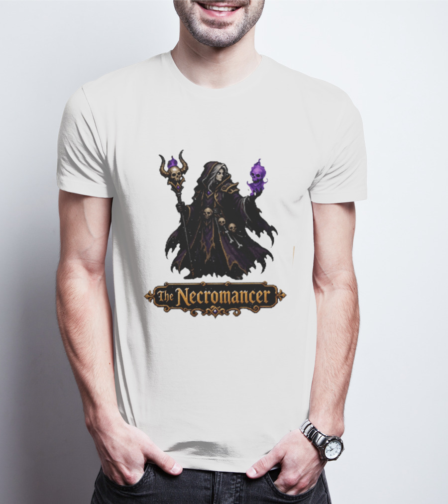 The Necromancer RPG Fantasy Dungeons And Dragons Mage Skulls And Staff T-Shirt