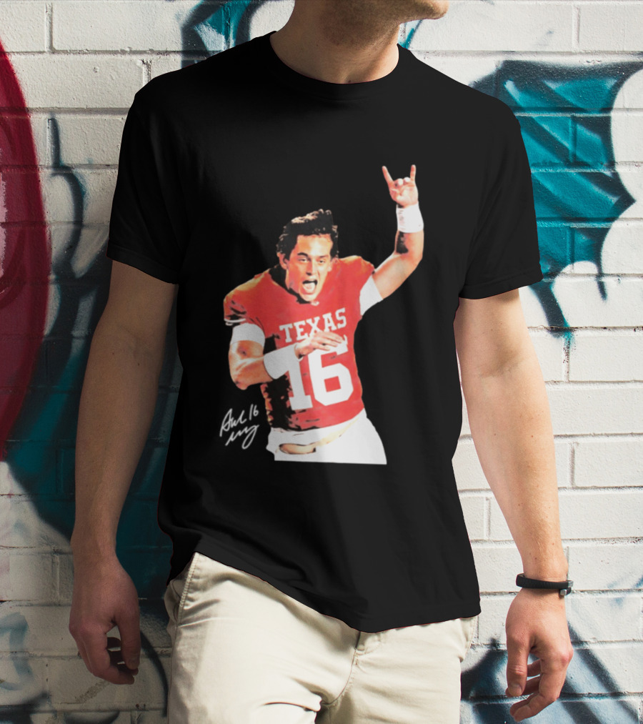 Arch Manning Texas Longhorns 16 Rock Hand Gesture T-Shirt