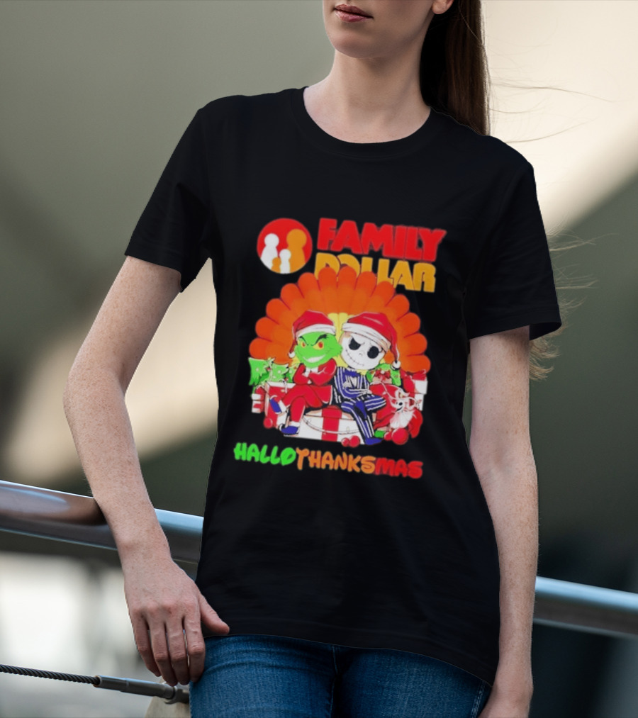 Family Dollar Grinch Jack Skellington Hallothanksmas 2026 T-Shirt