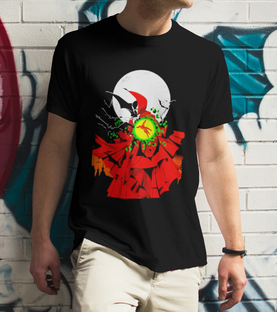 Graveyard Shift Whitegold Industries Spawn Halloween 2026 Full Red Moon T-Shirt