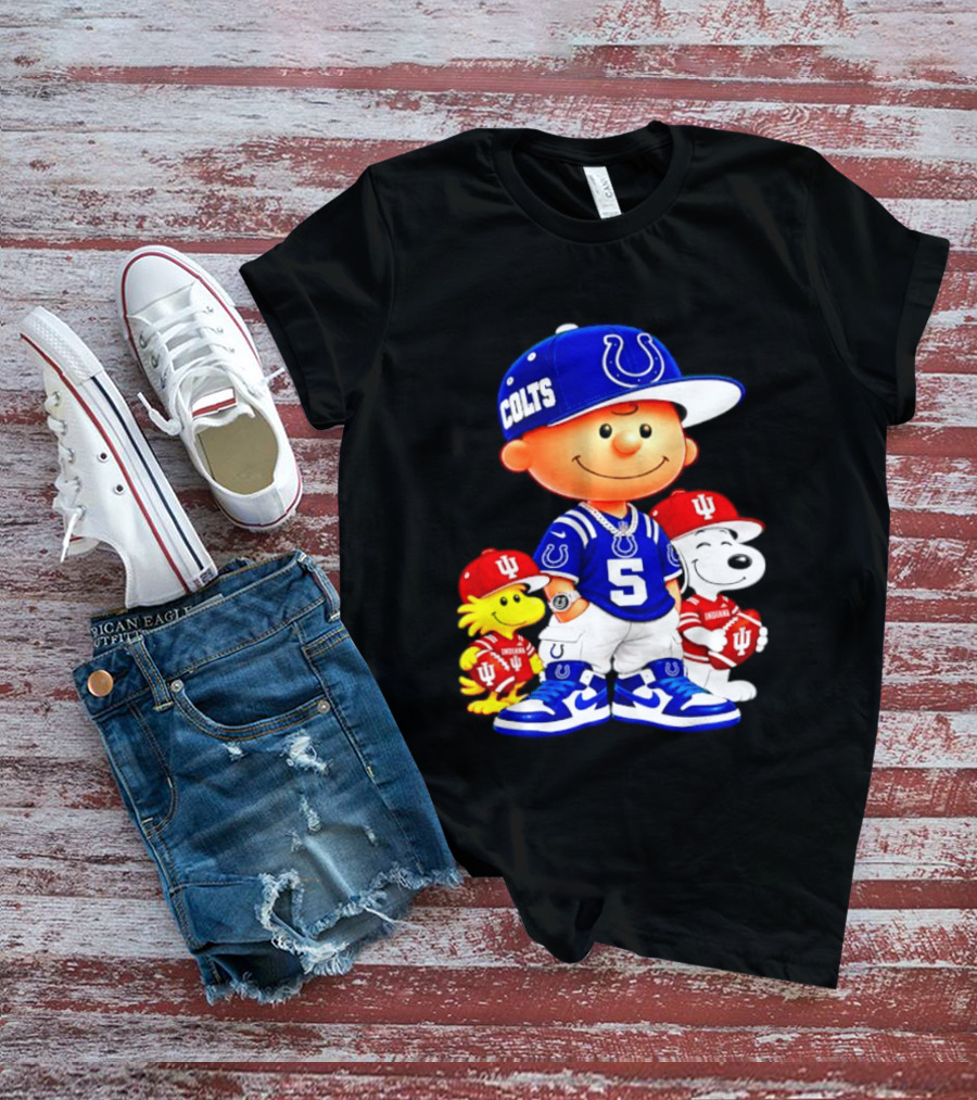 Charlie Brown And Snoopy Indianapolis Colts Indiana Hoosiers Football Team Merchandise T-Shirt
