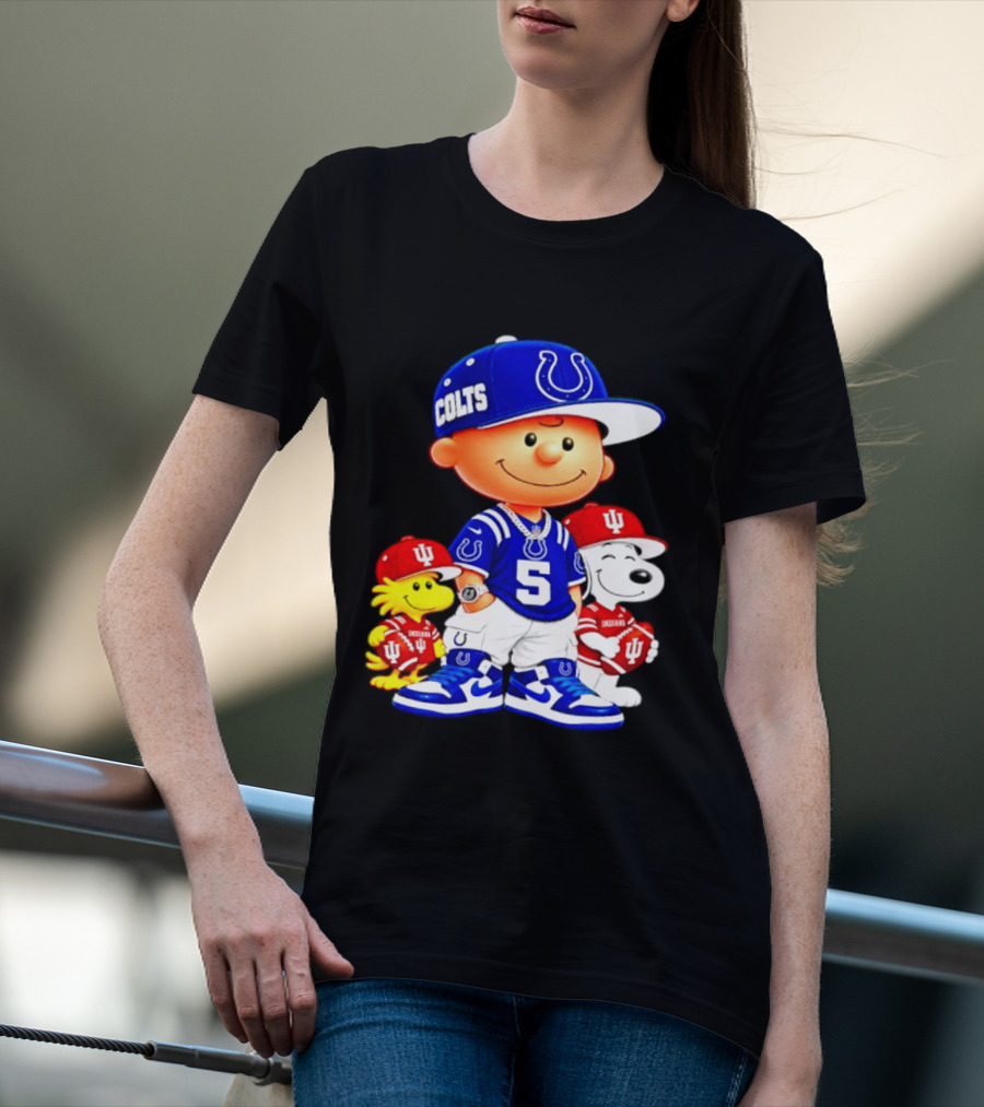 Charlie Brown And Snoopy Indianapolis Colts Indiana Hoosiers Football Team Merchandise T-Shirt