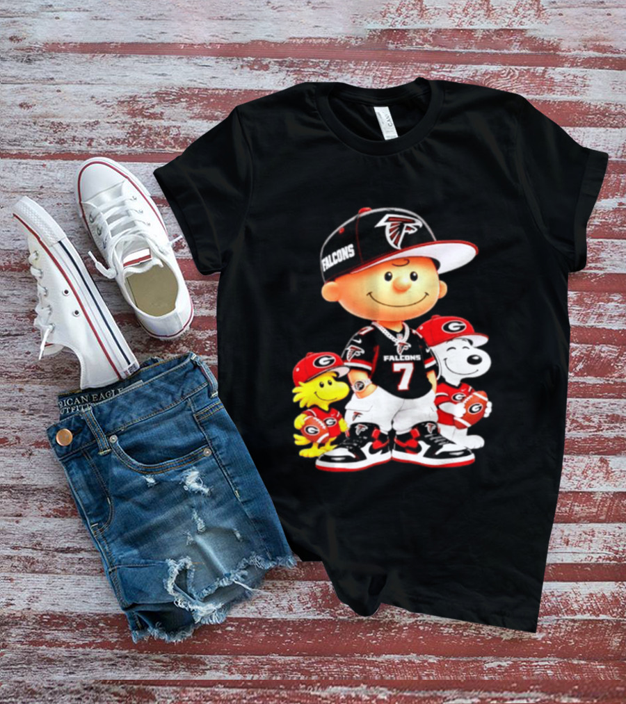 Charlie Brown Snoopy Woodstock Atlanta Falcons Georgia Bulldogs Football Fan Gear T-Shirt