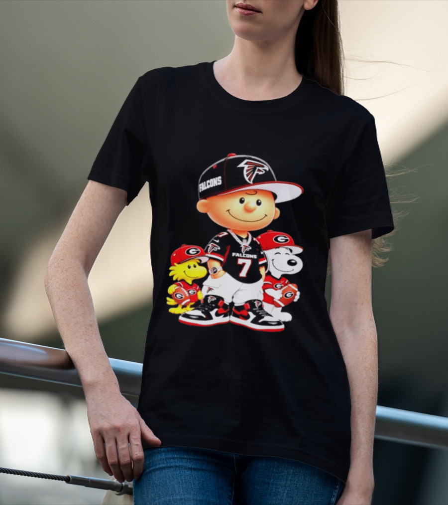 Charlie Brown Snoopy Woodstock Atlanta Falcons Georgia Bulldogs Football Fan Gear T-Shirt
