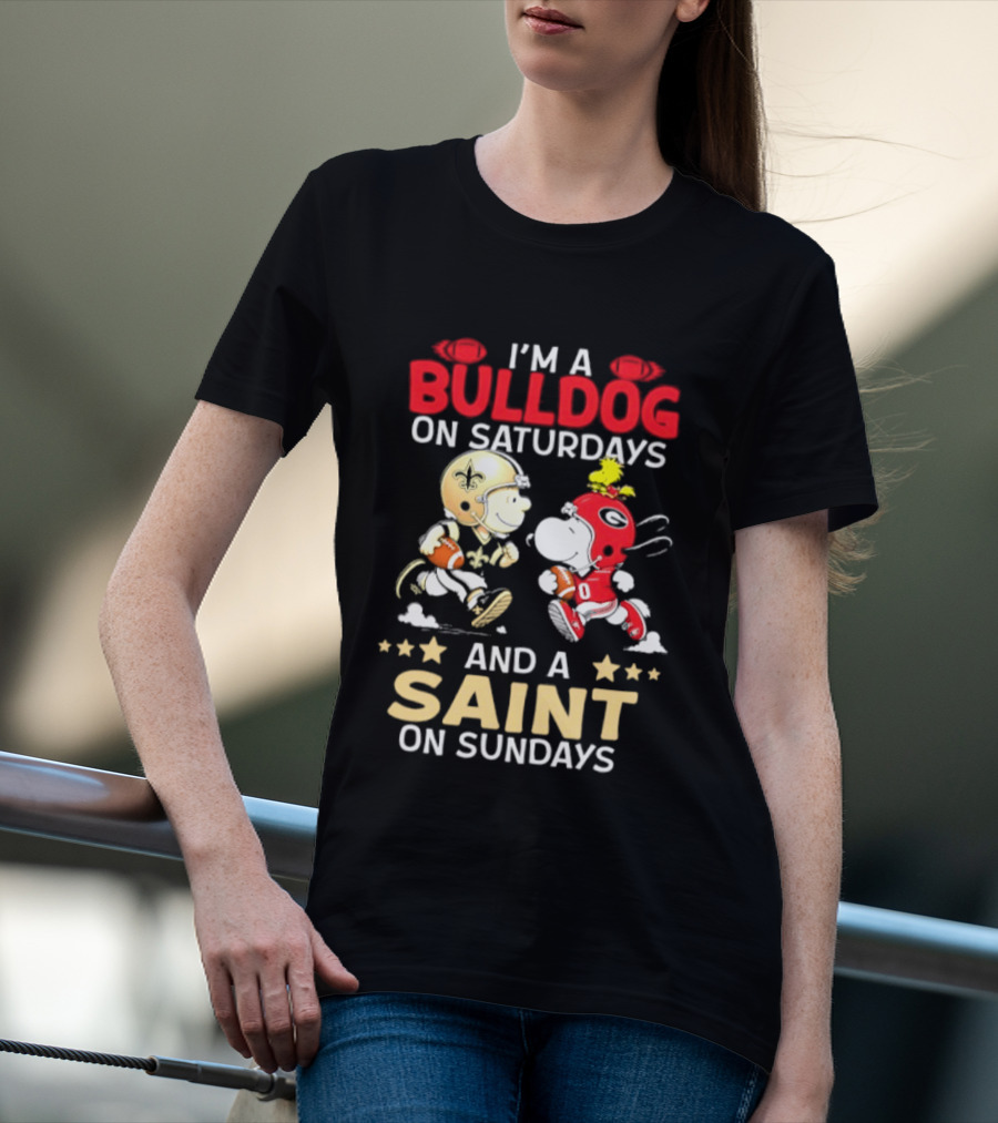 I'm A Bulldog On Saturdays And A Saint On Sundays Football Peanuts T-Shirt