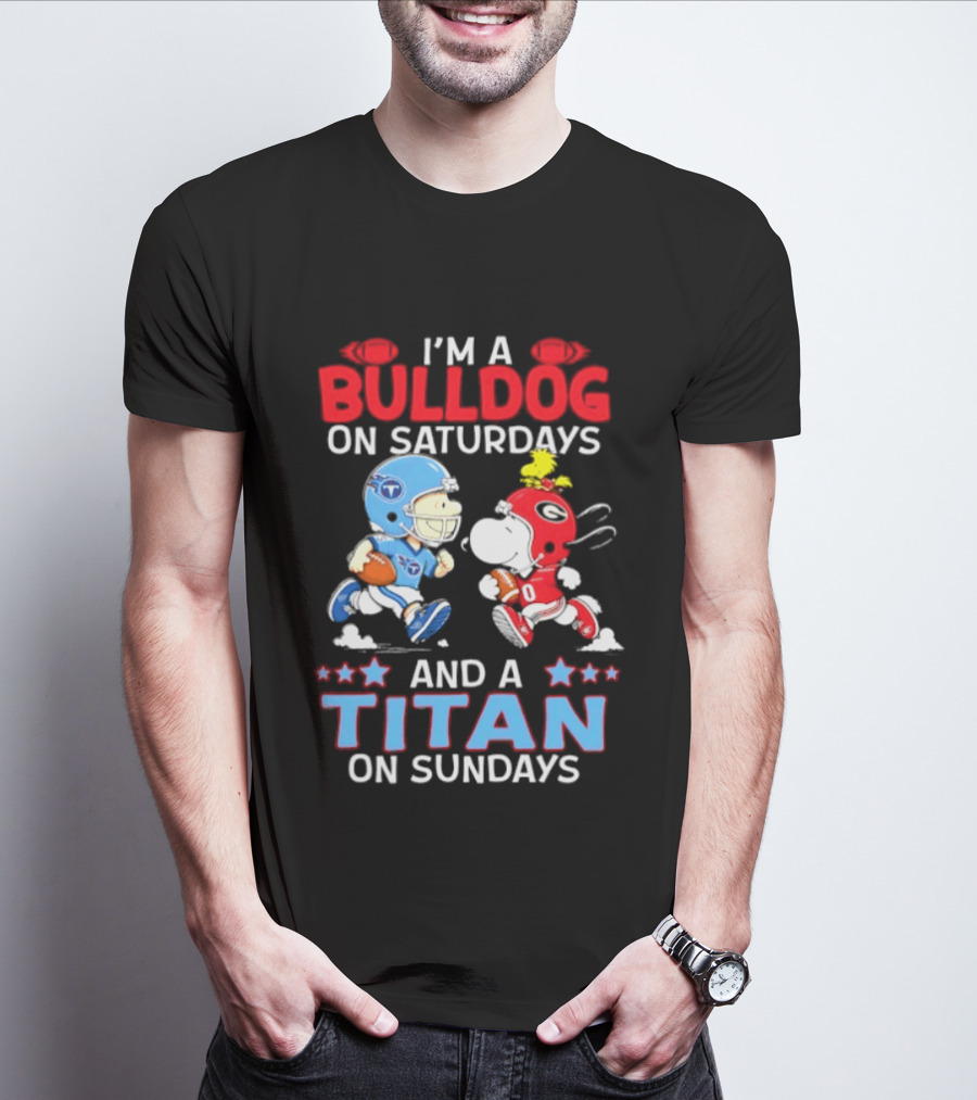 I'm A Bulldog On Saturdays And A Titan On Sundays Football Peanuts Characters T-Shirt