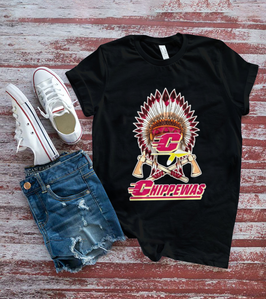 Chippewas Native American Headdress And Tomahawks Central Michigan Chippewas T-Shirt