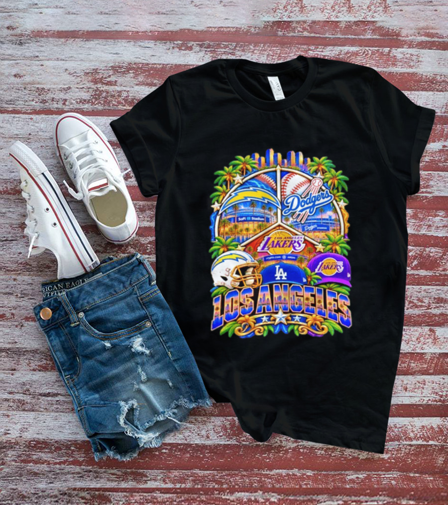 Los Angeles Dodgers Chargers Lakers SoFi Stadium City Skyline T-Shirt