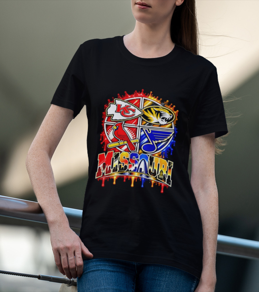 Missouri Kansas City Chiefs Mizzou Tigers St Louis Cardinals Blues Skyline T-Shirt