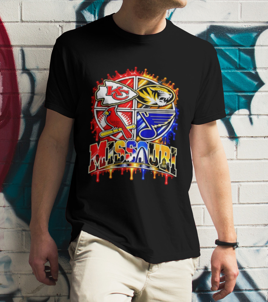 Missouri Kansas City Chiefs Mizzou Tigers St Louis Cardinals Blues Skyline T-Shirt