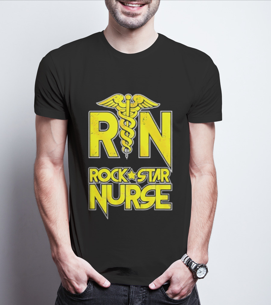 RN Rock Star Nurse Medical Professional Caduceus T-Shirt