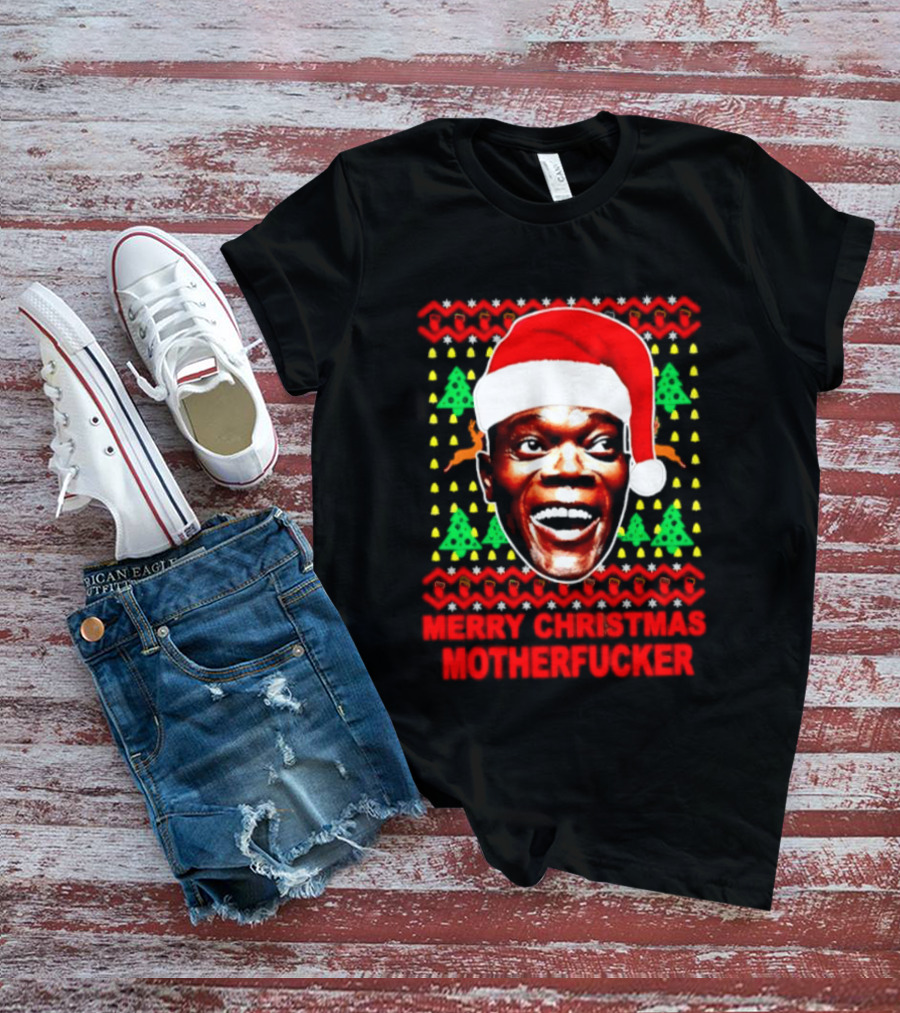 Samuel L Jackson Santa Hat Christmas Humor T-Shirt