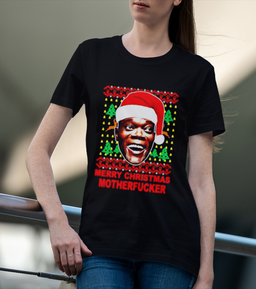 Samuel L Jackson Santa Hat Christmas Humor T-Shirt