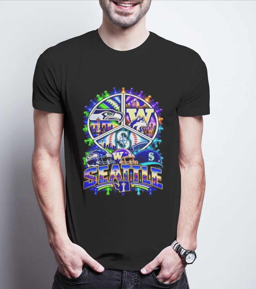 Seattle Seahawks Washington Huskies Mariners Skyline Sports Team Collection T-Shirt