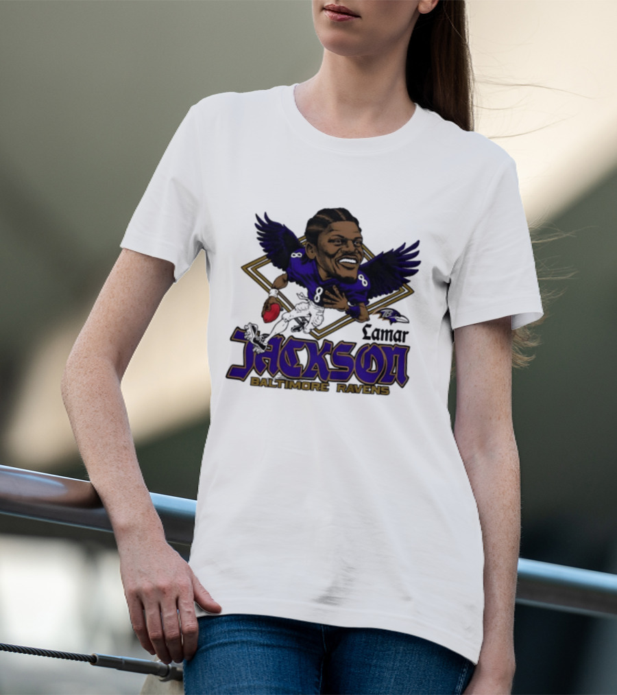 Lamar Jackson Baltimore Ravens Caricature T-Shirt