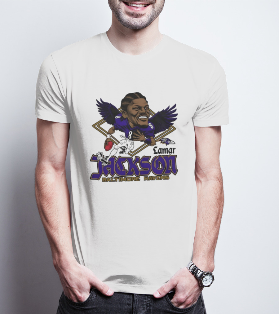 Lamar Jackson Baltimore Ravens Caricature T-Shirt