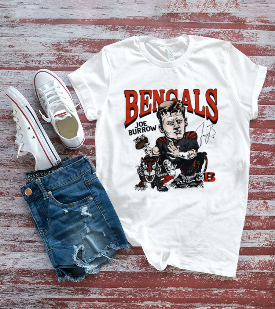Cincinnati Bengals Joe Burrow Caricature NFL Player T-Shirt