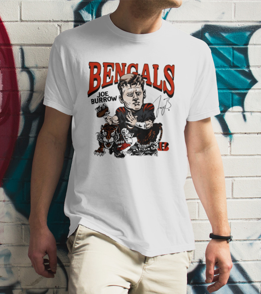 Cincinnati Bengals Joe Burrow Caricature NFL Player T-Shirt