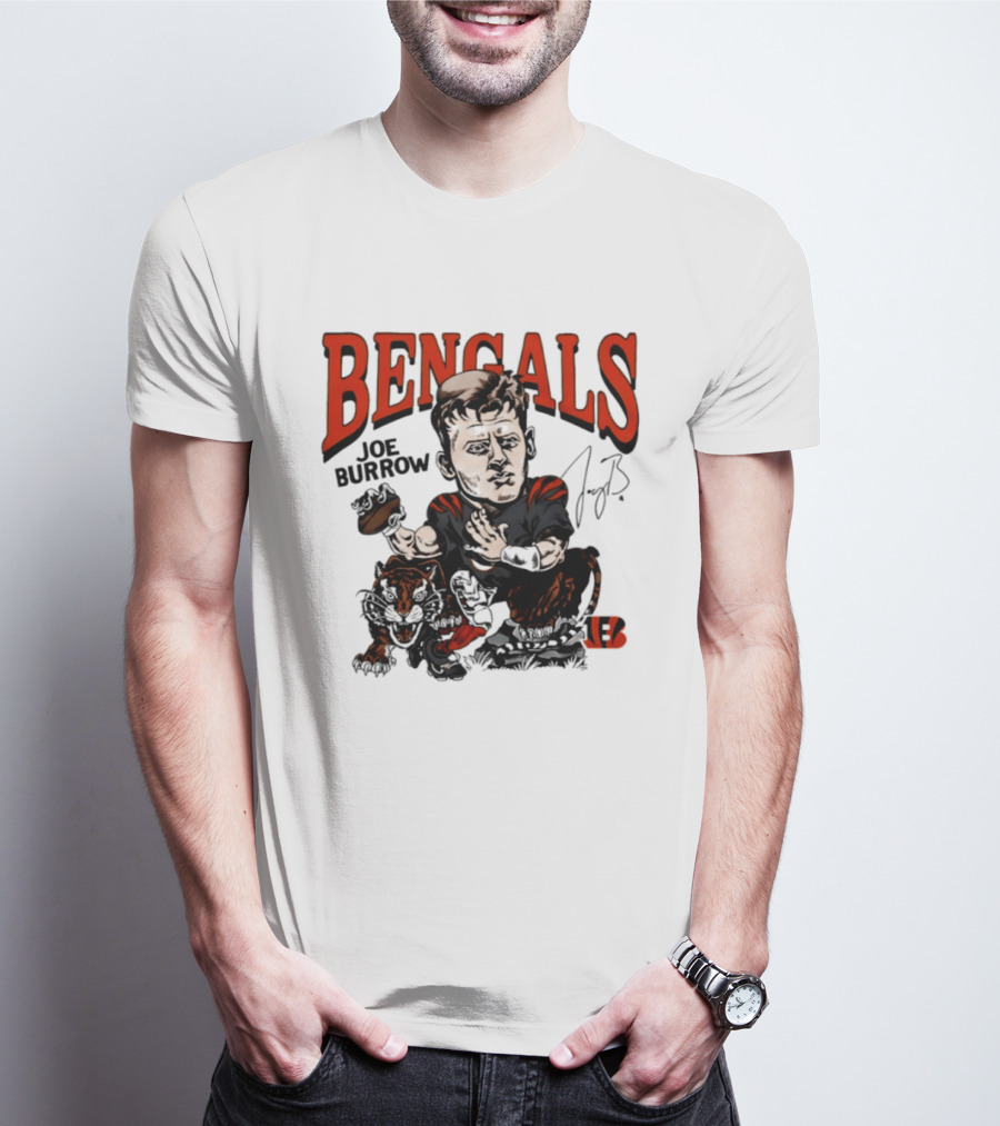 Cincinnati Bengals Joe Burrow Caricature NFL Player T-Shirt