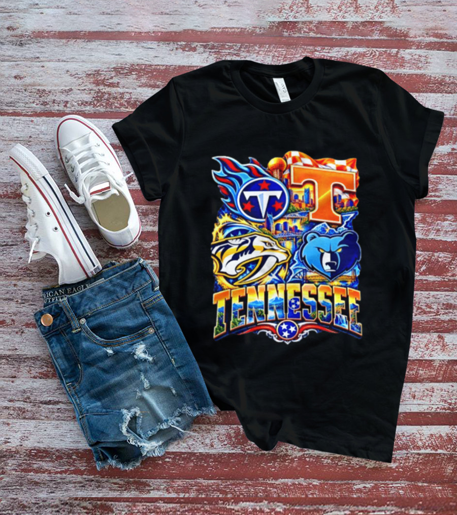 Tennessee Titans Nashville Predators Memphis Grizzlies Volunteers Sports Emblems T-Shirt