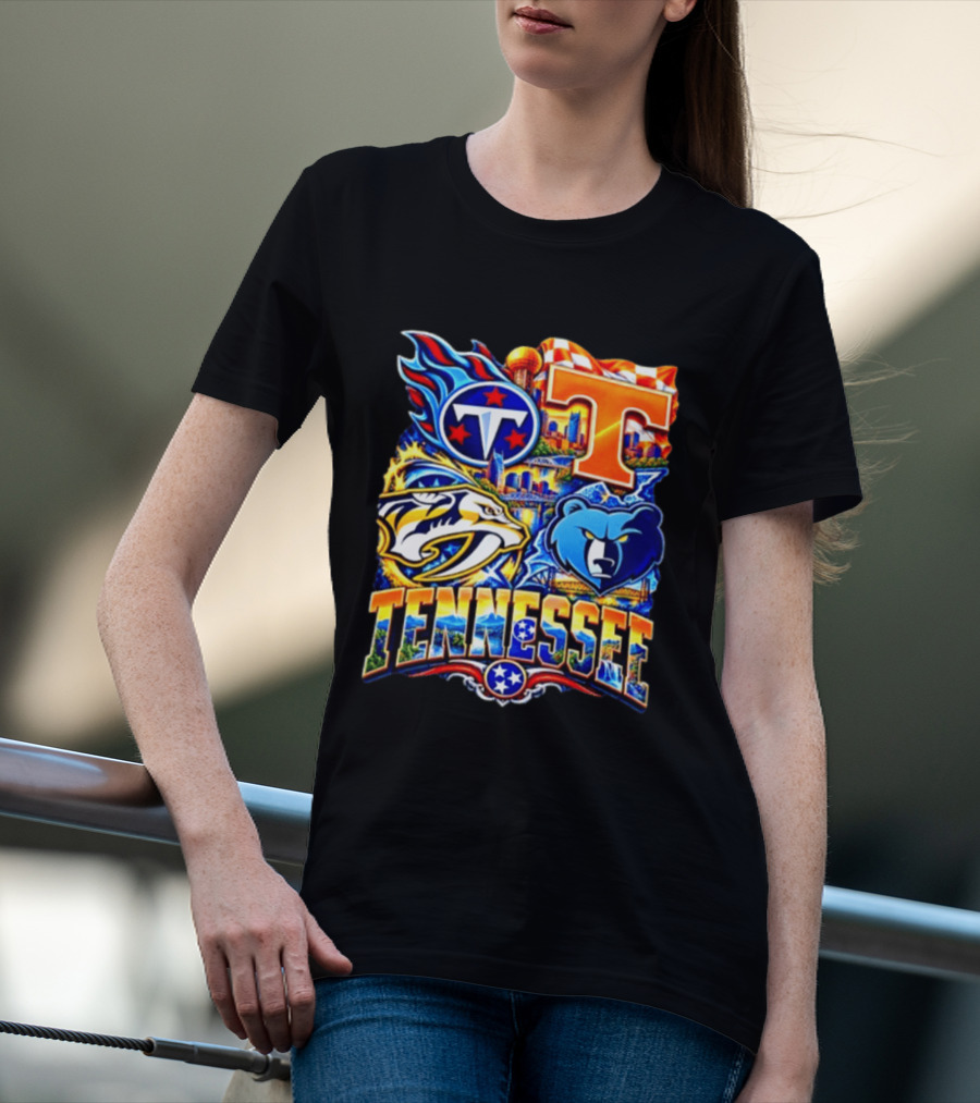 Tennessee Titans Nashville Predators Memphis Grizzlies Volunteers Sports Emblems T-Shirt