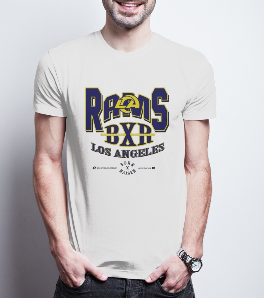 Los Angeles Rams BXR Born X Raised On The Turf 2026 Product White T-Shirt