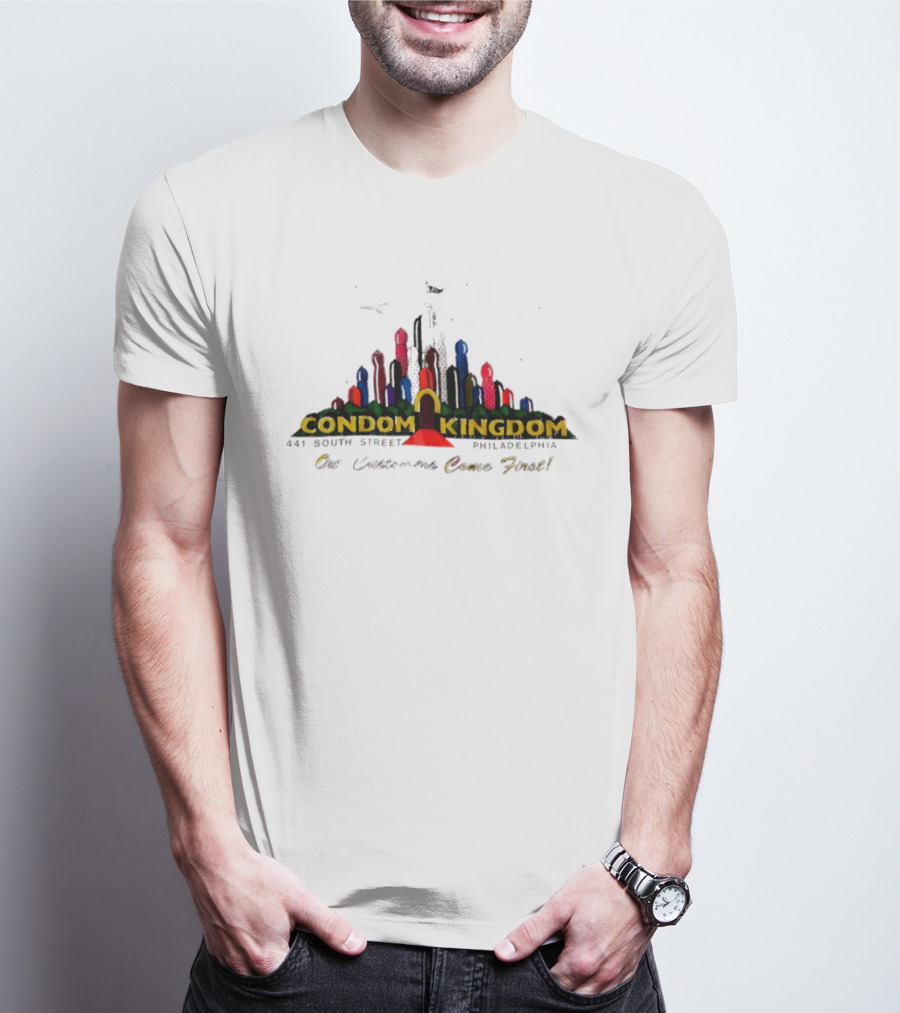 Condom Kingdom 441 South Street Philadelphia Our Customers Come First Skyline T-Shirt