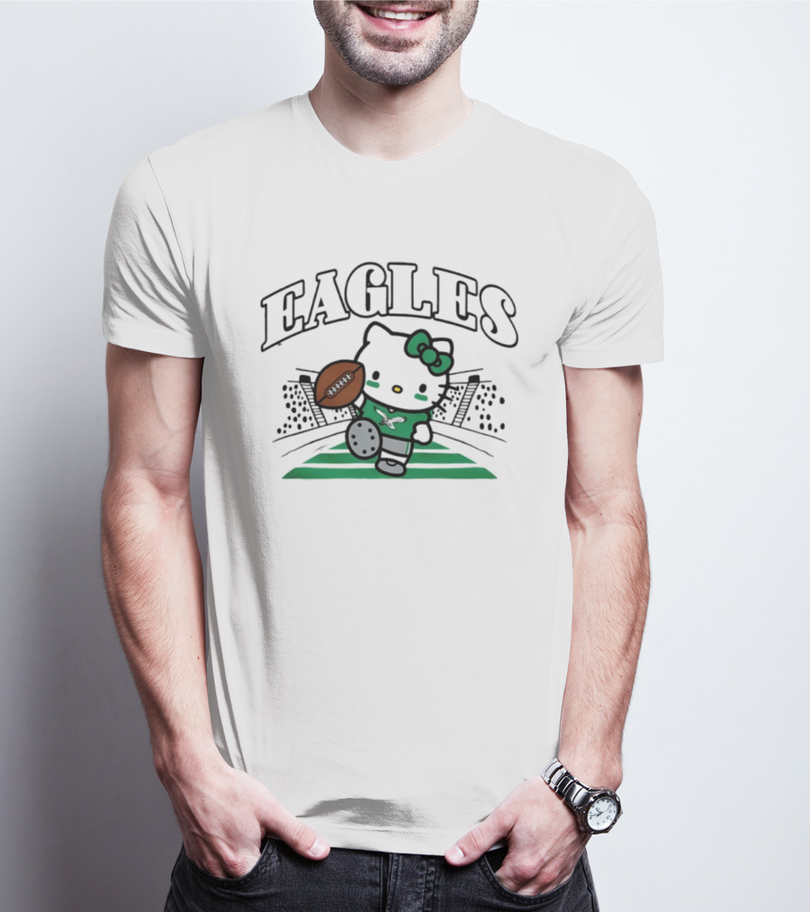 Hello Kitty Philadelphia Eagles Touchdown Stadium Football T-Shirt
