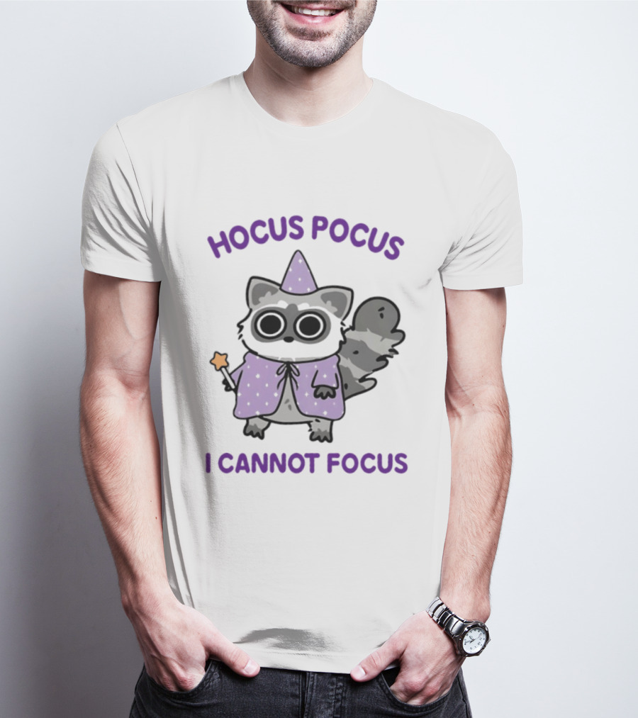 Hocus Pocus I Cannot Focus Raccoon Wizard Magic Costume T-Shirt