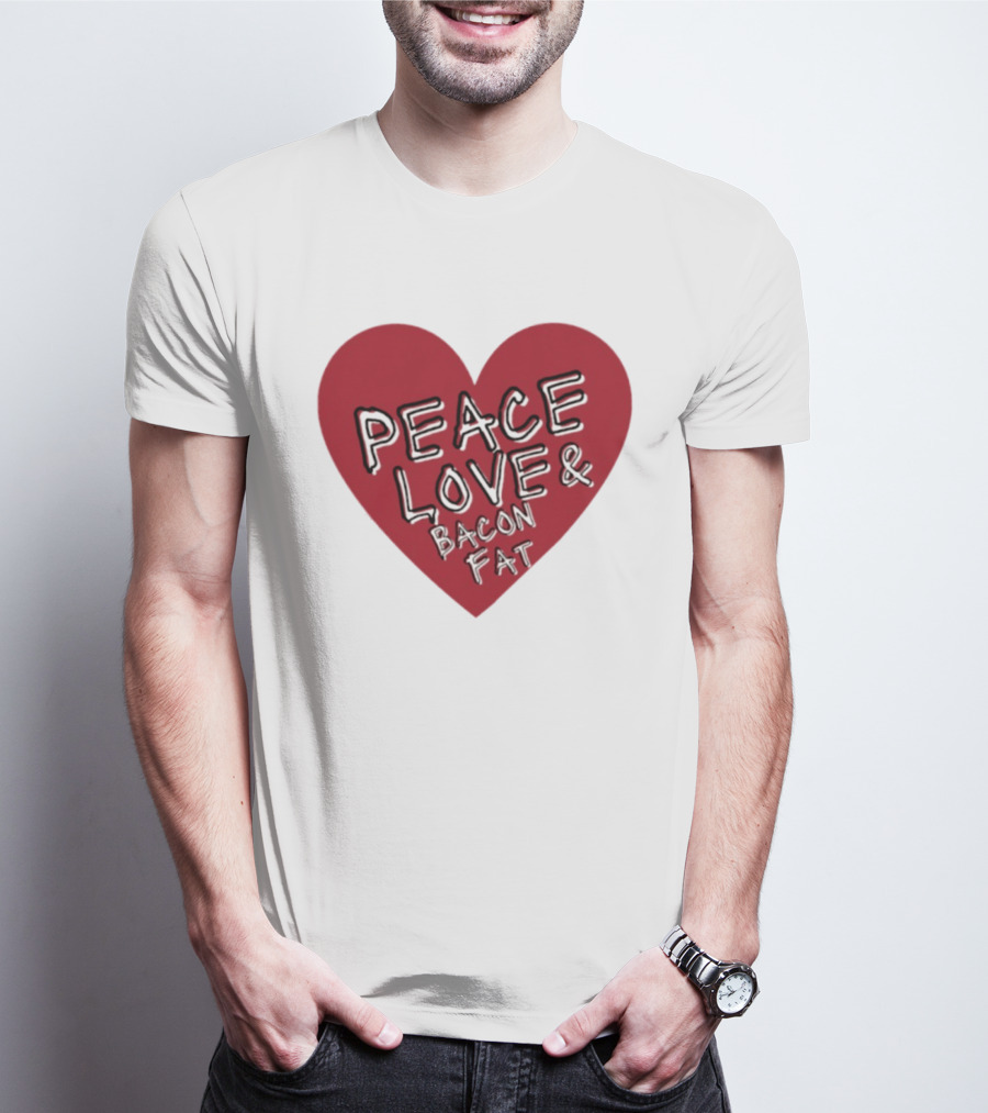 Peace Love And Bacon Fat Heart Shape Red T-Shirt